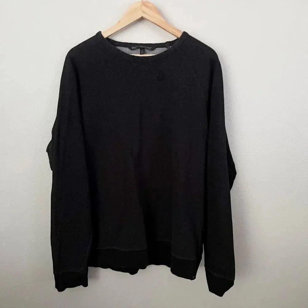 PACT ORGANIC | Crew Neck Sweatshirt Long Sleeve Cotton Black Oversized | Size XL